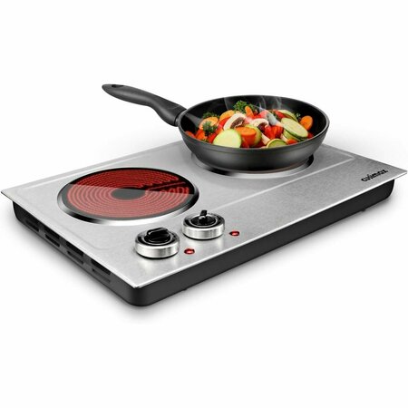 CUSIMAX 1800W Electric Double Burner, Cast Iron Hot Plate, Silver CMHP-B201S